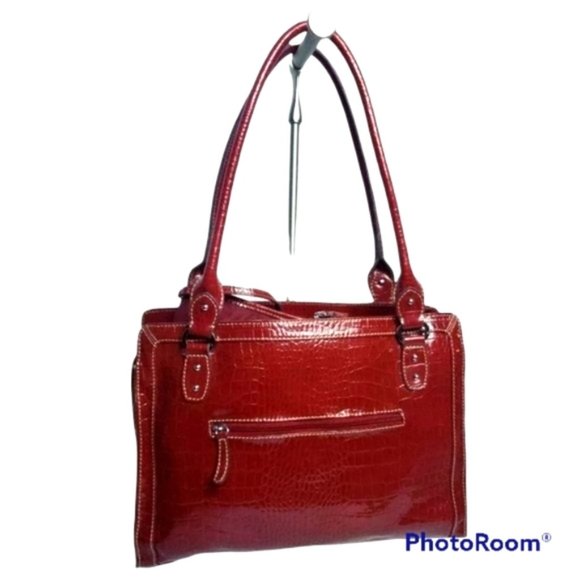 Liz Claiborne Red Tote Bag in Alligator Pattern - Picture 3 of 9